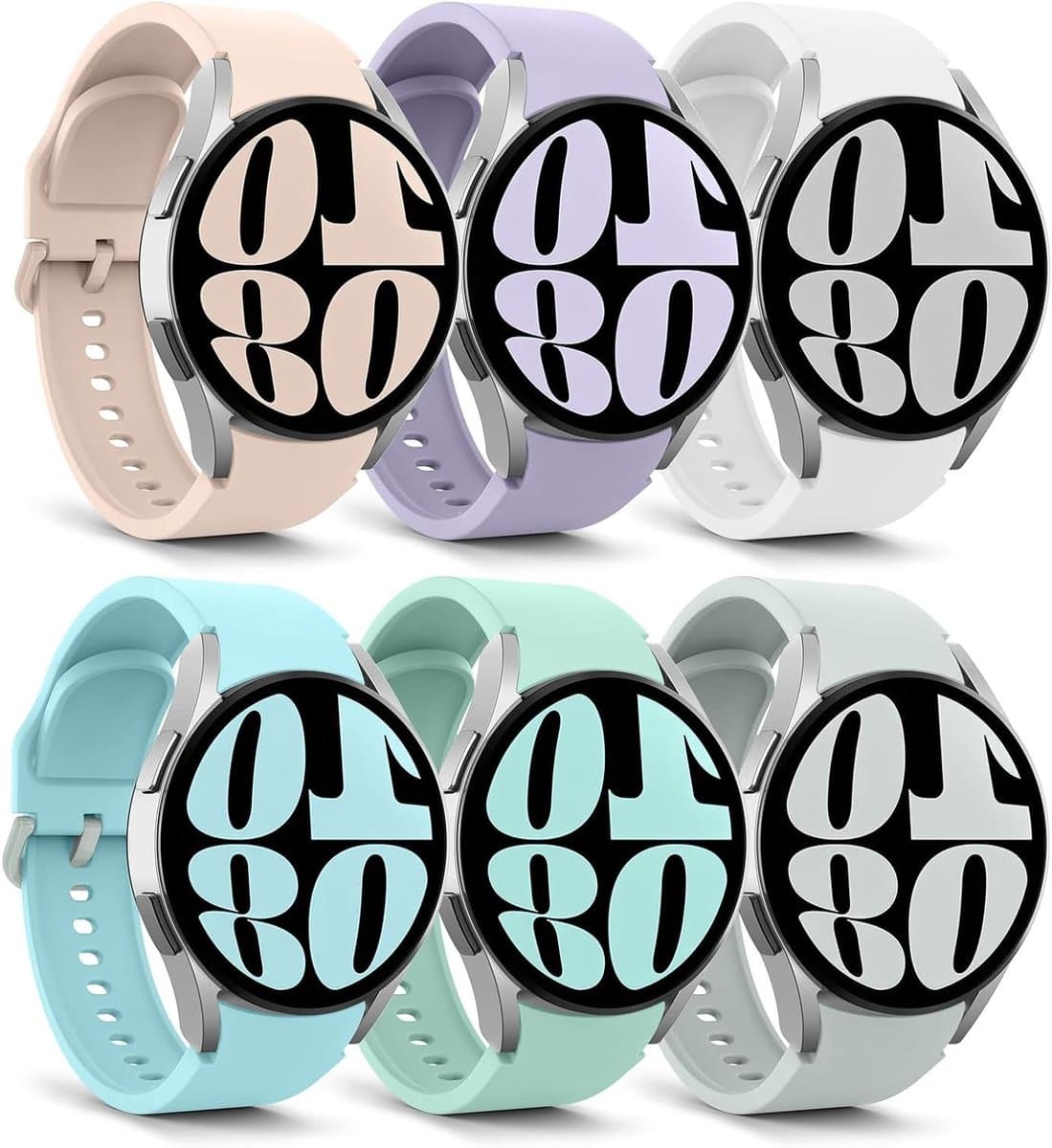 Zachte silicone vervangband voor Samsung Galaxy Watch 7, 6, 5 en 4 - Multicolour, waterdicht en ademend, geschikt voor 40 mm, 44 mm, 43 mm, 47 mm, 42 mm en 46 mm modellen
