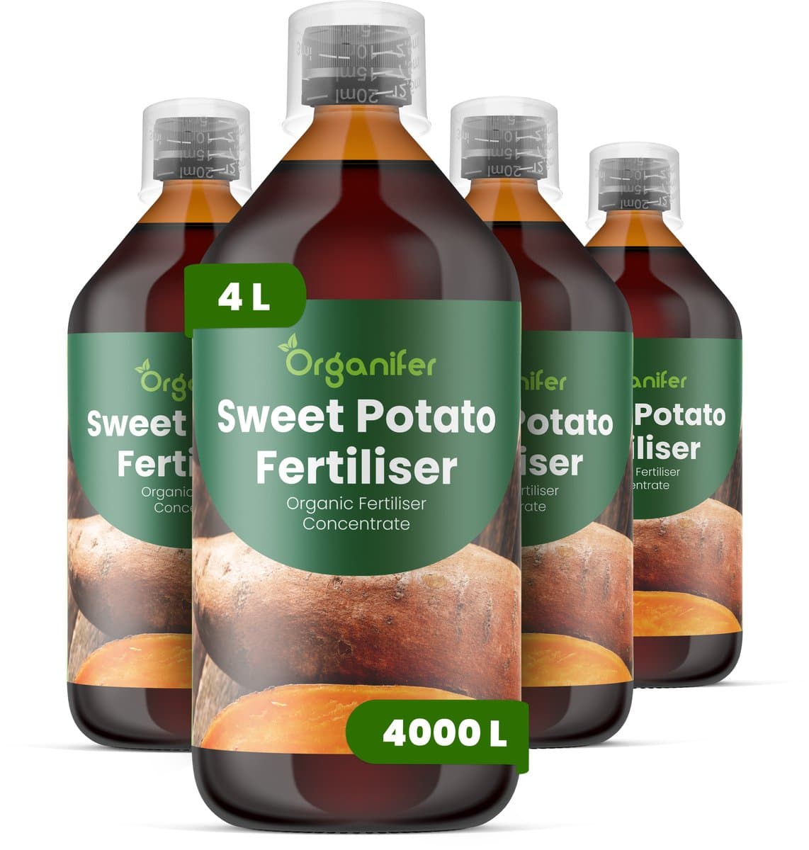 Vloeibare Meststof Voor Zoete Aardappel 4X1 L Voor 4000 L - Npk 2-1-8 - Ondersteunt Een Uniforme Wortelinitiatie En Knolvorming Van Zoete Aardappel - Verbetert Wortelvorm, Dichtheid En De Algehele Opbrengstkwaliteit - Organifer