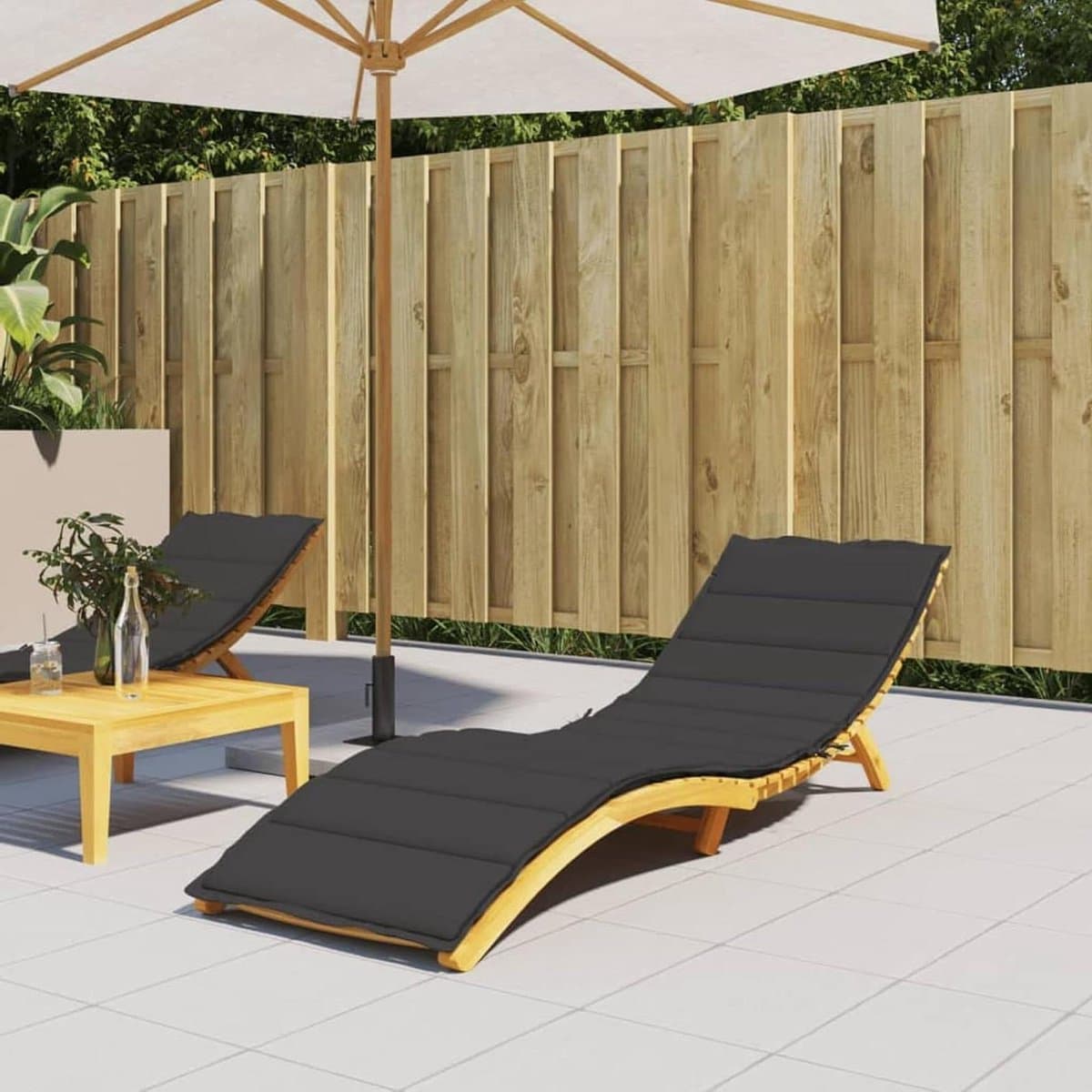 Tuinmeubelkussen - Ligstoelkussen Zitkussen - Buiten Ontspannen - Waterbestendig Duurzaam - 200 x 70 cm - Zwart