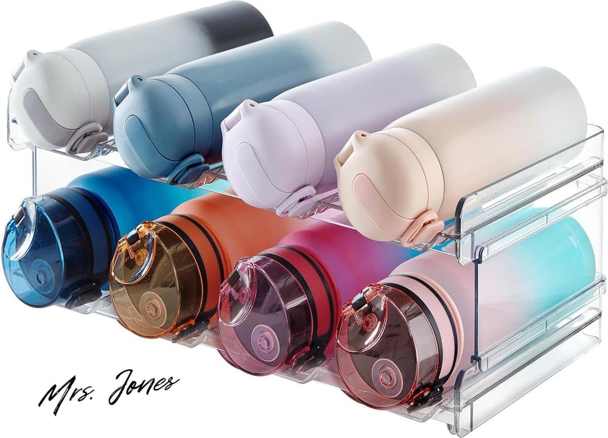 Mrs. Jones Premium Collection Stapelbare Flessenorganizer - Kast Vriezer Voorraadkast - Keukenwerkbladopslag - Plastic - 8 Containers - 2 Stuks .