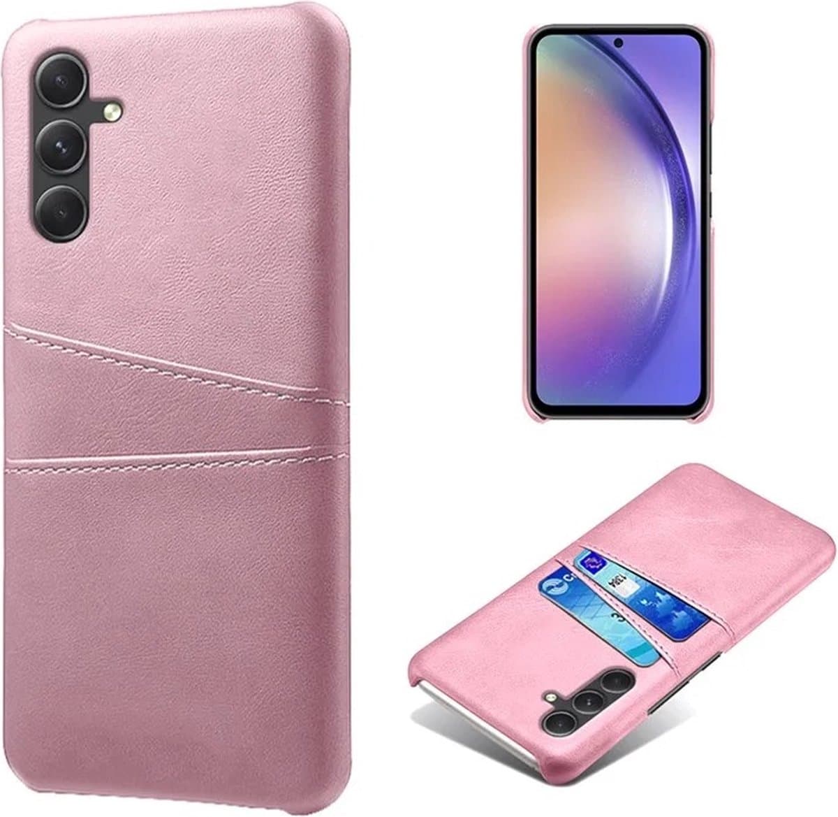 Backcover met Opbergvakjes + PMMA Screenprotector voor Galaxy A35 _ Roze Goud