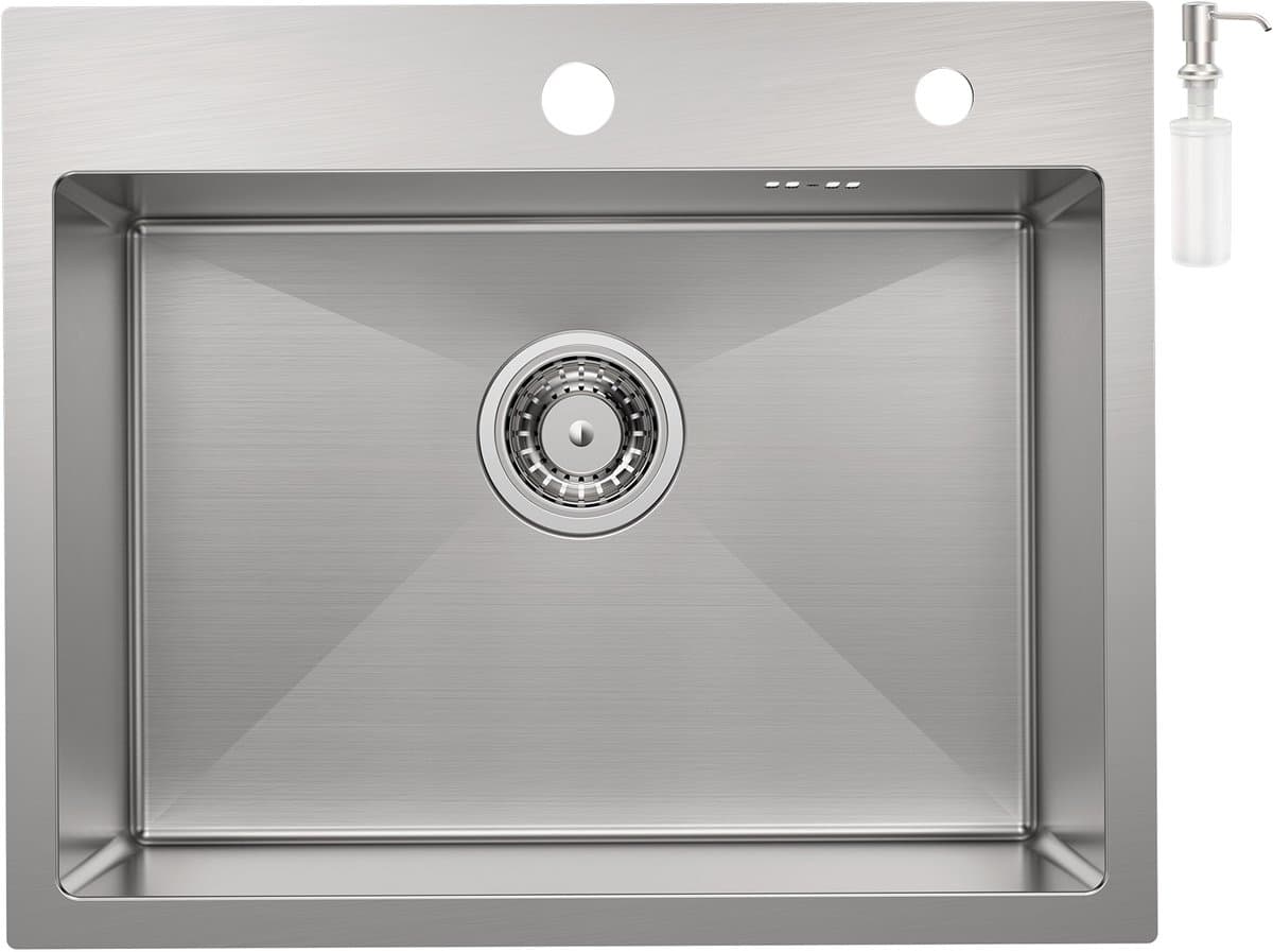 CECIPA max Spoelbak voor keuken 55x45CM - Spoelbak Keuken - Spoelbakken met Afdruip - Wasbak Keuken - Met Kraangat RVS