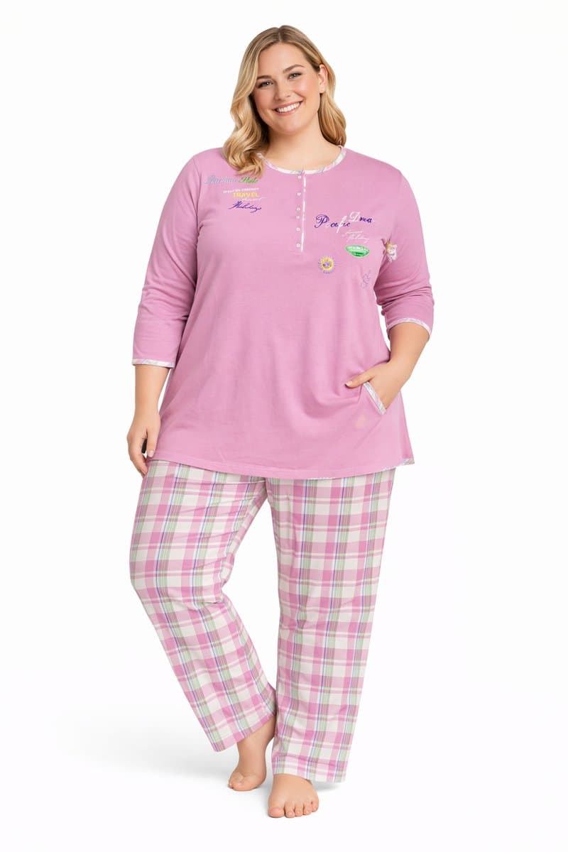 Dames pyjama 100% katoen Normann Roze - maat 3XL (56/58)