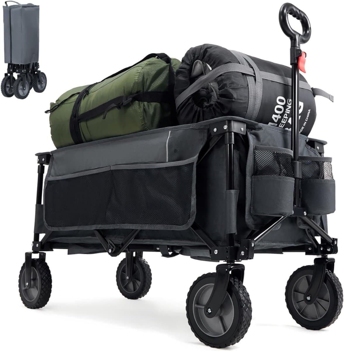 DYNA® Strandkar - Bolderkar Opvouwbaar -Boodschappenwagen Met Handige Opbergruimtes – Grijs - 89cm x 48cm x 94cm