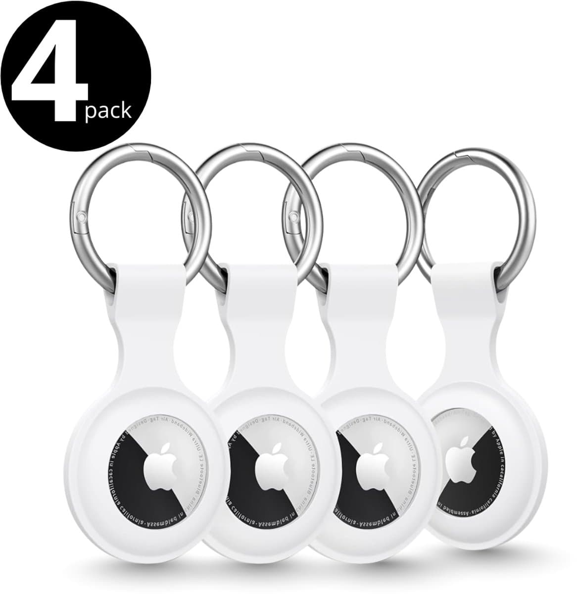Ferosi AirTag Sleutelhanger Set Wit – 4 Stuks Siliconen AirTag Hoesje met Ring – Beschermhoes Geschikt voor Apple AirTag