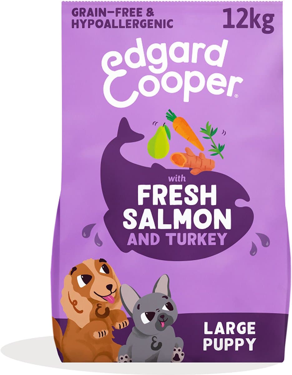 Edgard & Cooper Puppy Hondenbrokken Voor Grote Honden, Verse Zalm & Kalkoen, 12Kg, Hypoallergeen Recept Met Natuurlijke Ingrediënten, Perfecte Vezelbalans