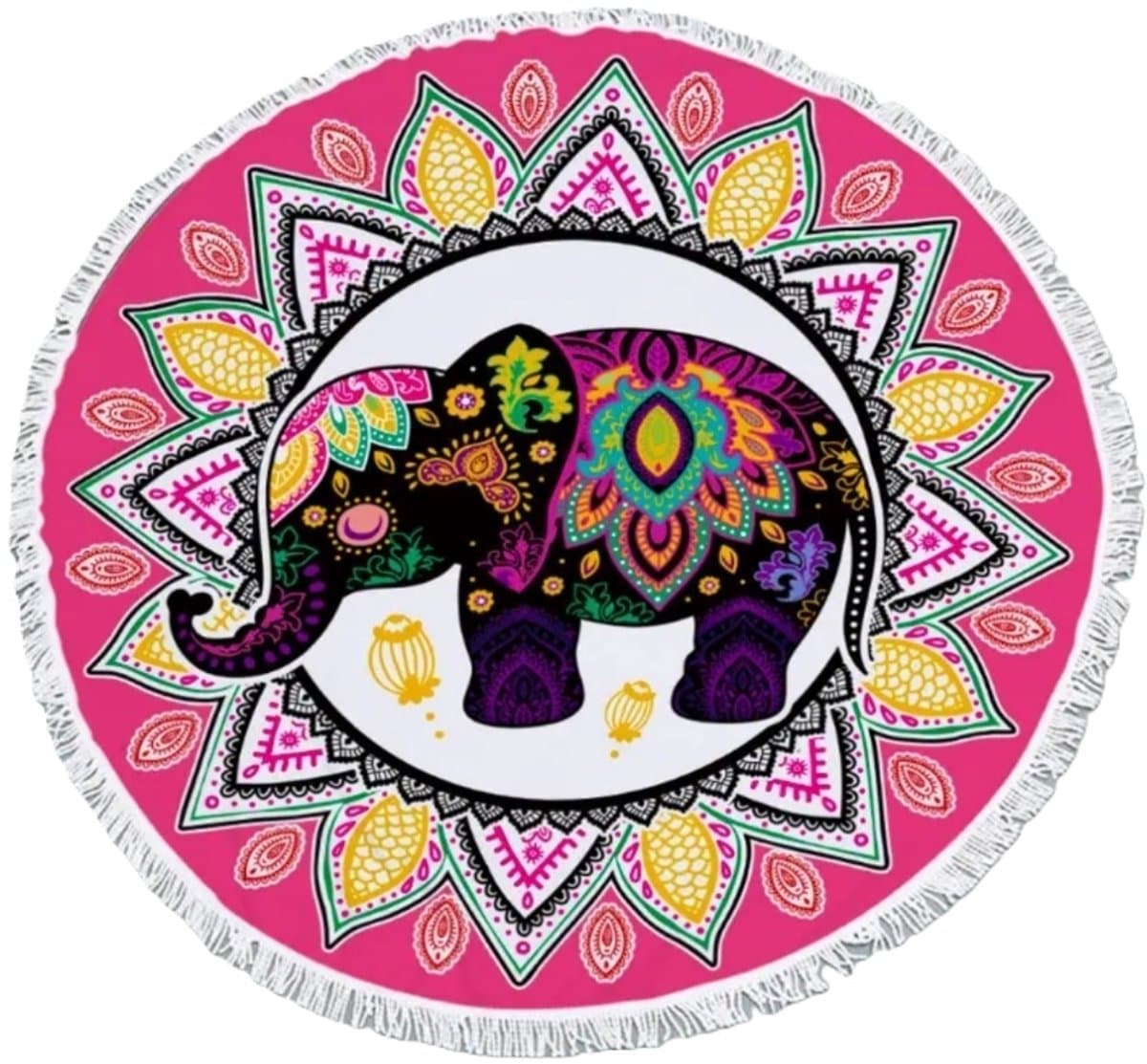 Mj Joys® - Strandlaken – Strandhanddoek Rond – Badlaken Olifant Mandala – Strandkleed – Strandhanddoek – Yogakleed – Roze – Diameter 150 cm