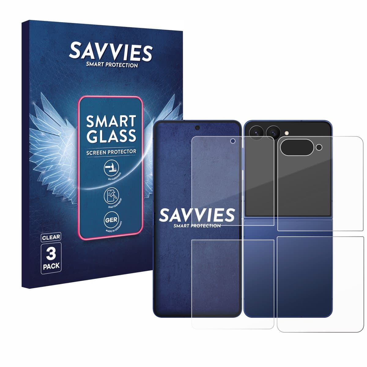 3 Stuks Savvies Screenprotector - geschikt voor Samsung Galaxy Z Flip 7 (Voor+Achter) - beschermfolie glas transparant