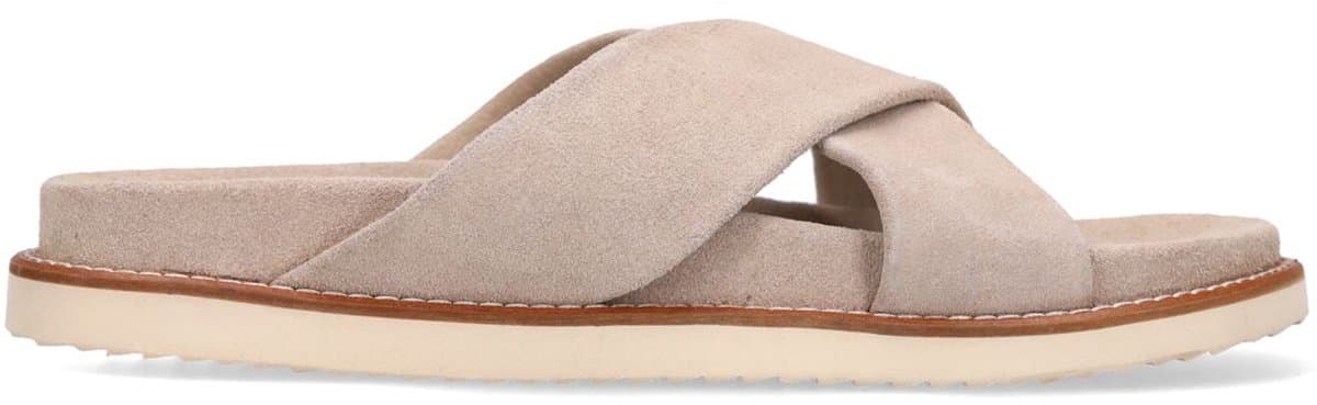 Manfield - Heren - Beige suède slippers - Maat 45