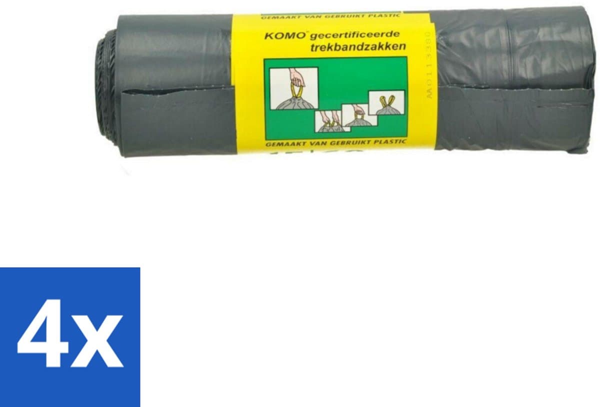 4 x Komo Vuilniszakken Trekband 60L 15 stuks per verpakking - Afvalzak 60 L - Trekband Afvalzak - Hygiënische Afvalzak - Afvalzak LDPE - Afvalzak Huis