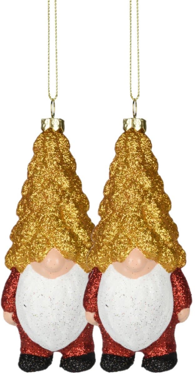 Christmas Decoration kersthanger gnome/dwerg/kabouter - 2x - kunststof - 12,5 cm