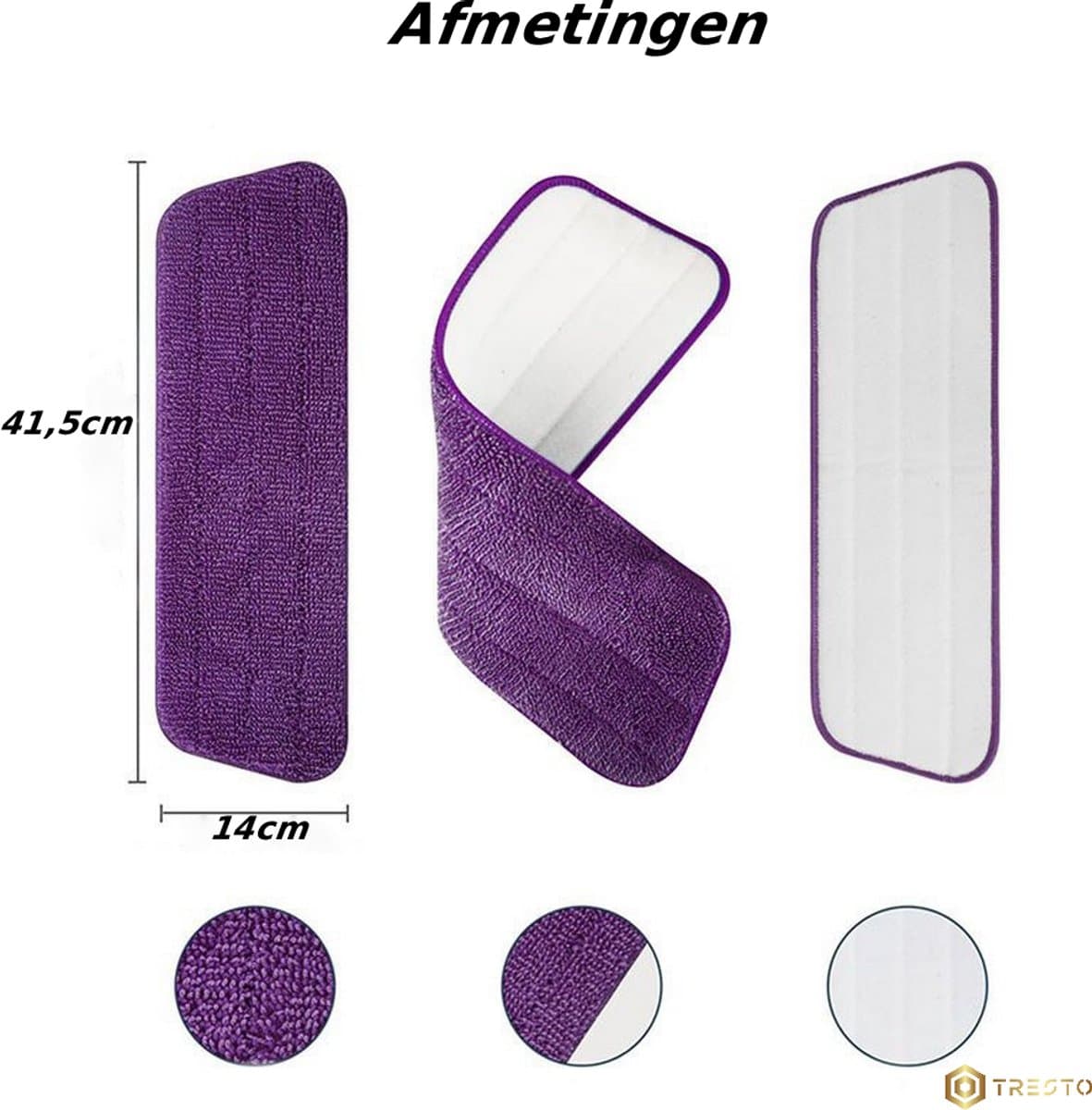 TRESTO- 3X Microvezel Vloerwisser Doek - 41,5x14 cm - Paars