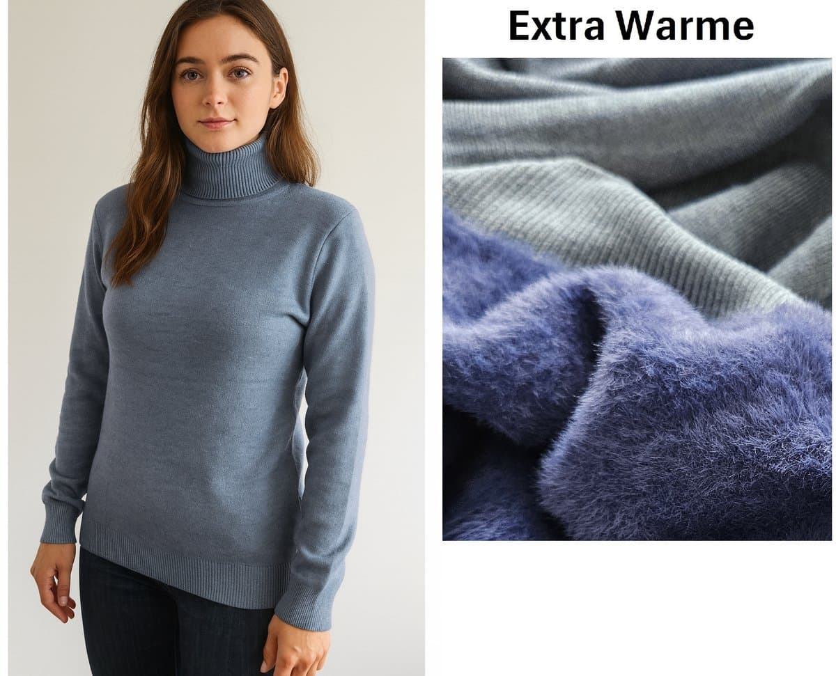 SUNMOOL Gebreide trui - Coltrui - extra Warme trui - met Fur - Blauw - Maat : S