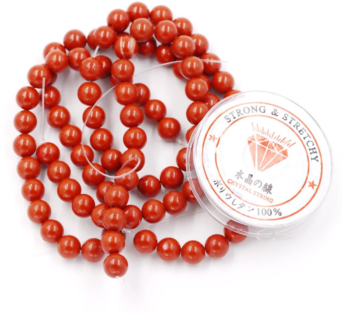 Fukugems kralen met rekkoord voor het maken van sieraden Losse stenen kralen voor doe-het-zelf Energiestenen helende armband 4 mm = 180 stuks en 1 rol koord Rode jaspis A 4 mm