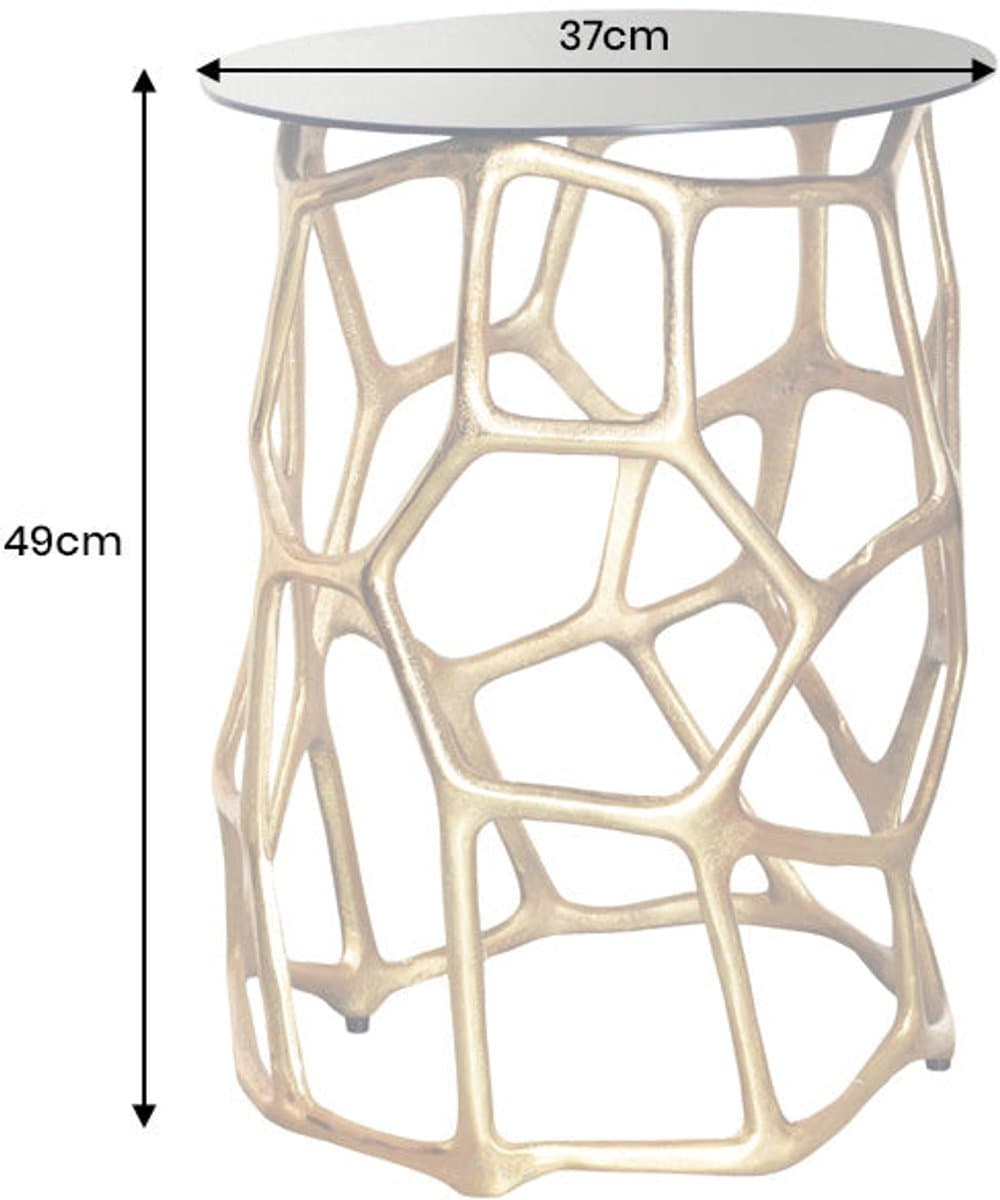 Handgemaakte bijzettafel LIQUID GEOMETRY 50cm goud rond metaal zwart glas - 44857