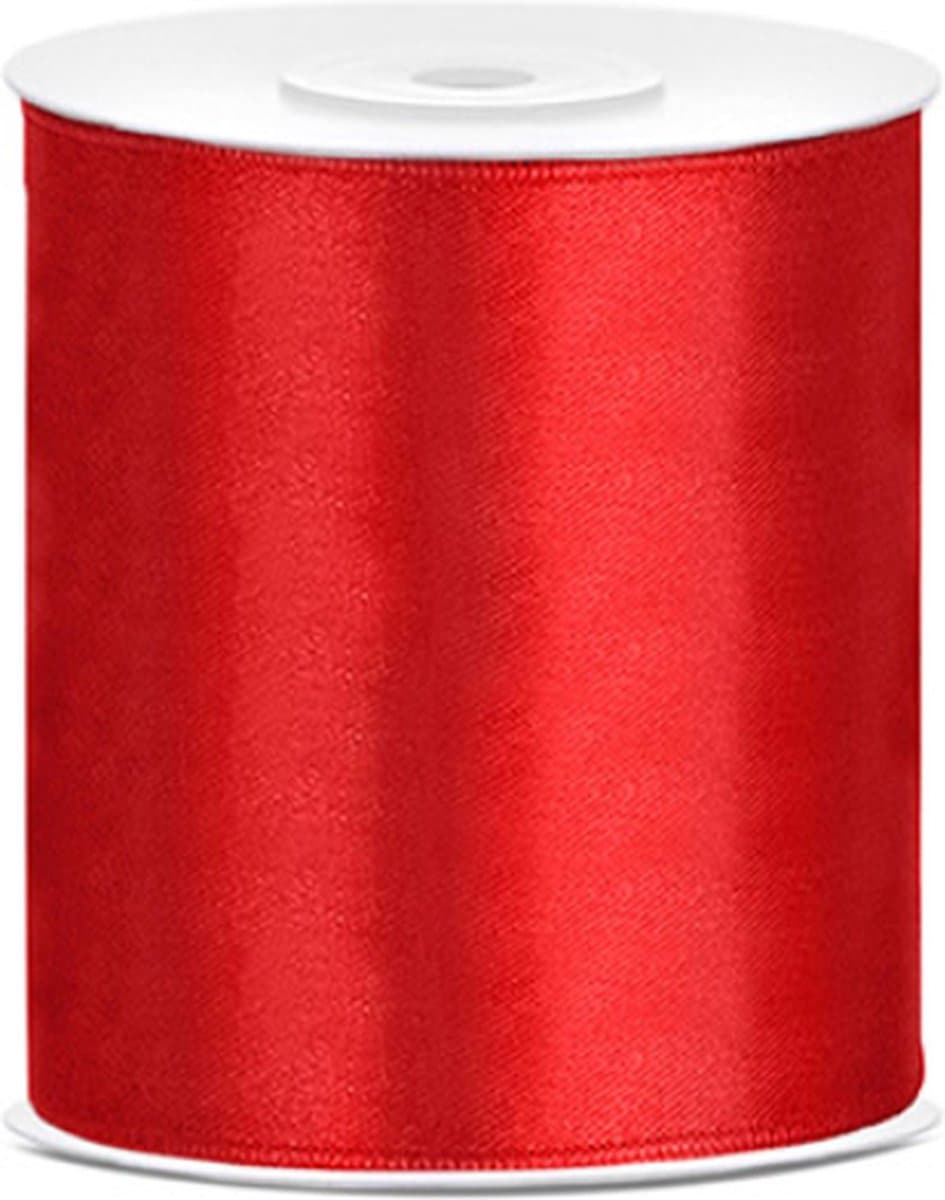 Partydeco - Satijn lint Rood 100mm/rol 25m