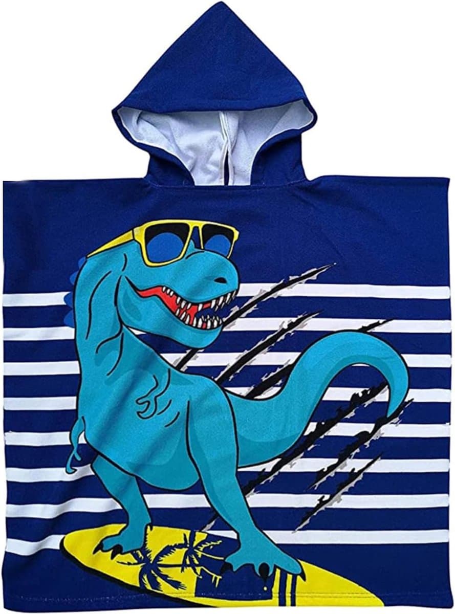 Schattige Kinderen Badcape met Capuchon - Zachte en Sterk Absorberende Poncho voor Jongens en Meisjes (Dino Zonnebril) - Perfect voor Strand en Bad