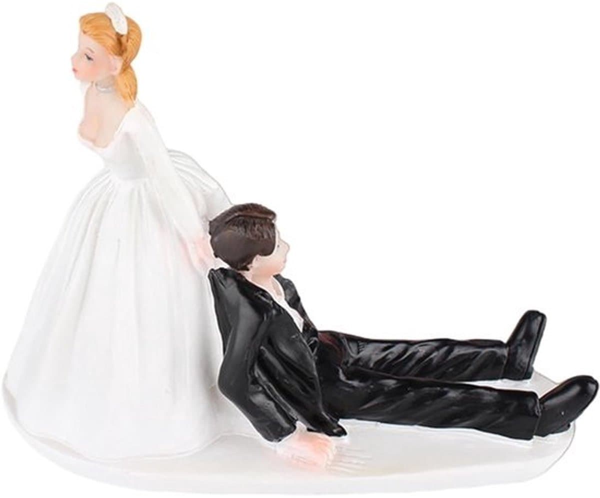 Taarttoppers bruid en bruidegom handbeschilderd polyhars 10 cm