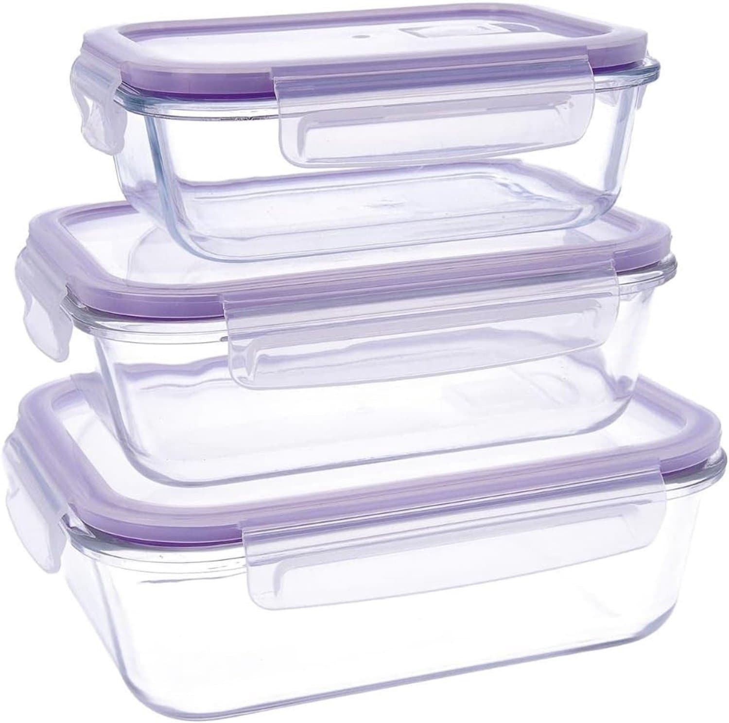 Voedselcontainers Set van 3 - Rechthoekig - 37 cl, 64 cl, 104 cl - Glas met Luchtdichte Deksels - Voor Voedselopslag