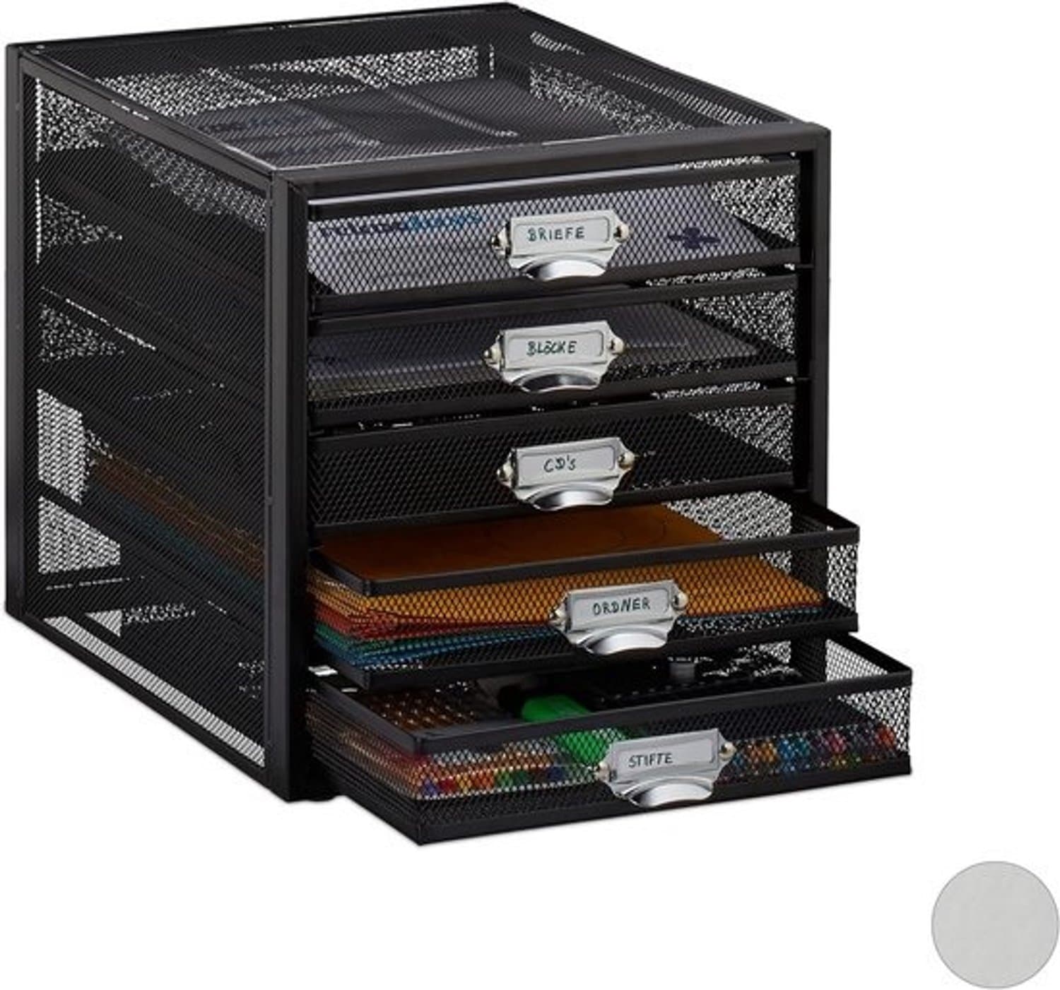 Ladenbox met 5 lades - Voor A4-documenten, moderne bureau-organizer in zwart