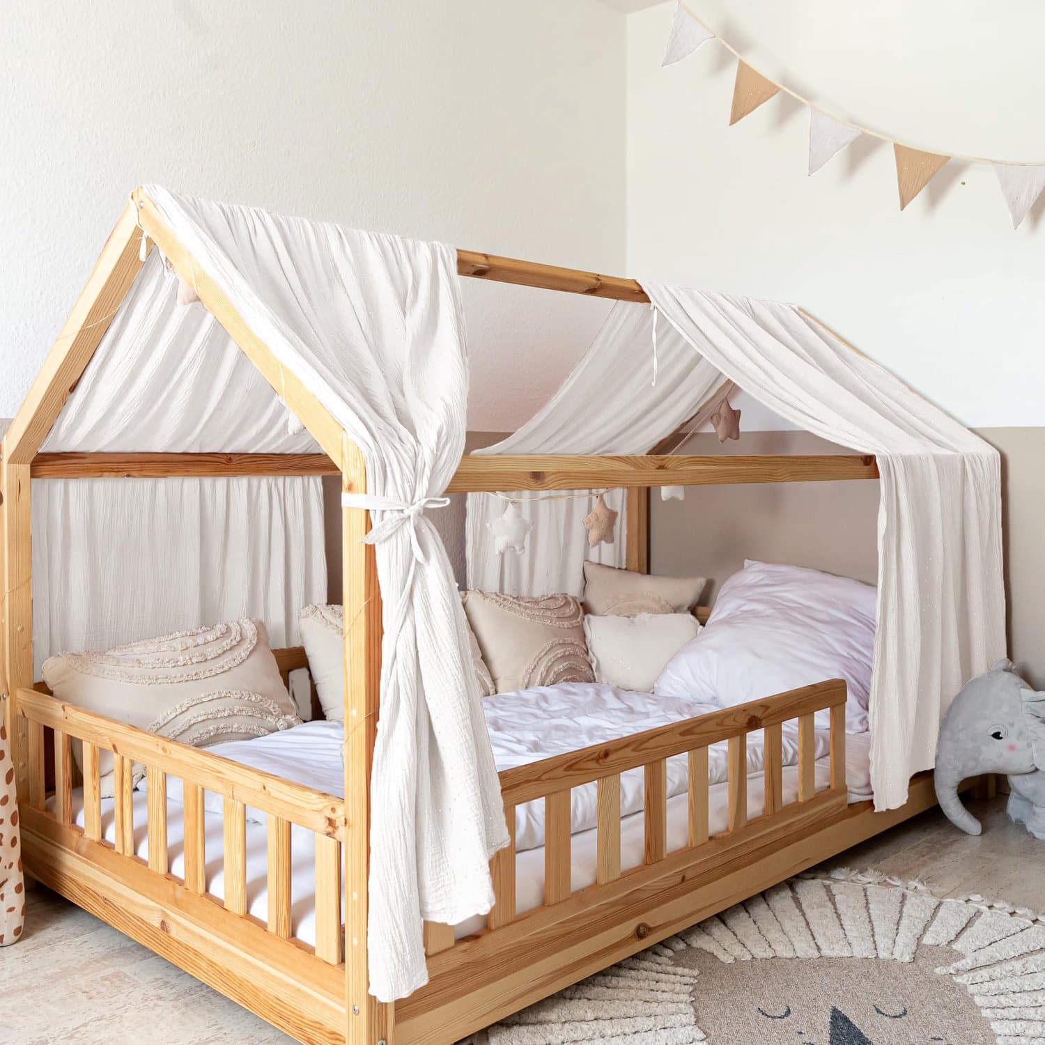 LILIMAUS Huisbed hemeltje - bedhemel voor huisbed - 135 x 320 cm - mousseline katoen - wit