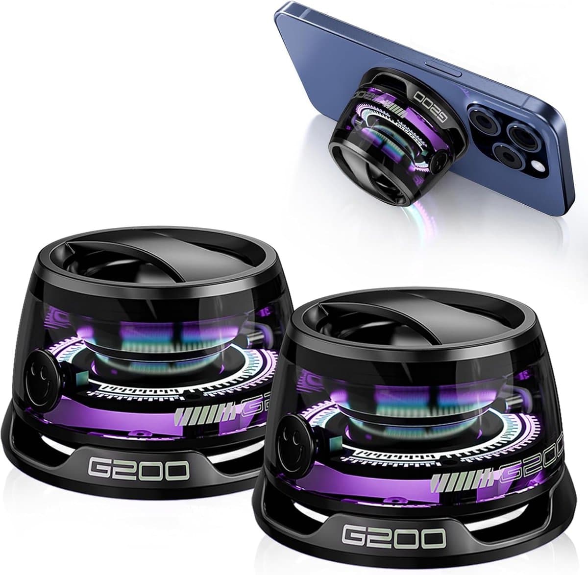 2 × G200 magnetische Bluetooth-luidspreker met RGB-verlichting, compact ontwerp, sterke magnetische bevestiging, kleurrijke RGB-verlichting, TWS-stereokoppeling, voor op reis, thuis en buitenshuis(Zwart)