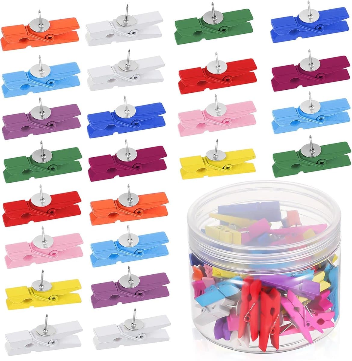 Houten Punaise Clips - Duimspijkers - Berichten Bevestigen - Stevig Hout Metaal - 50 Stuks - Meerkleurig