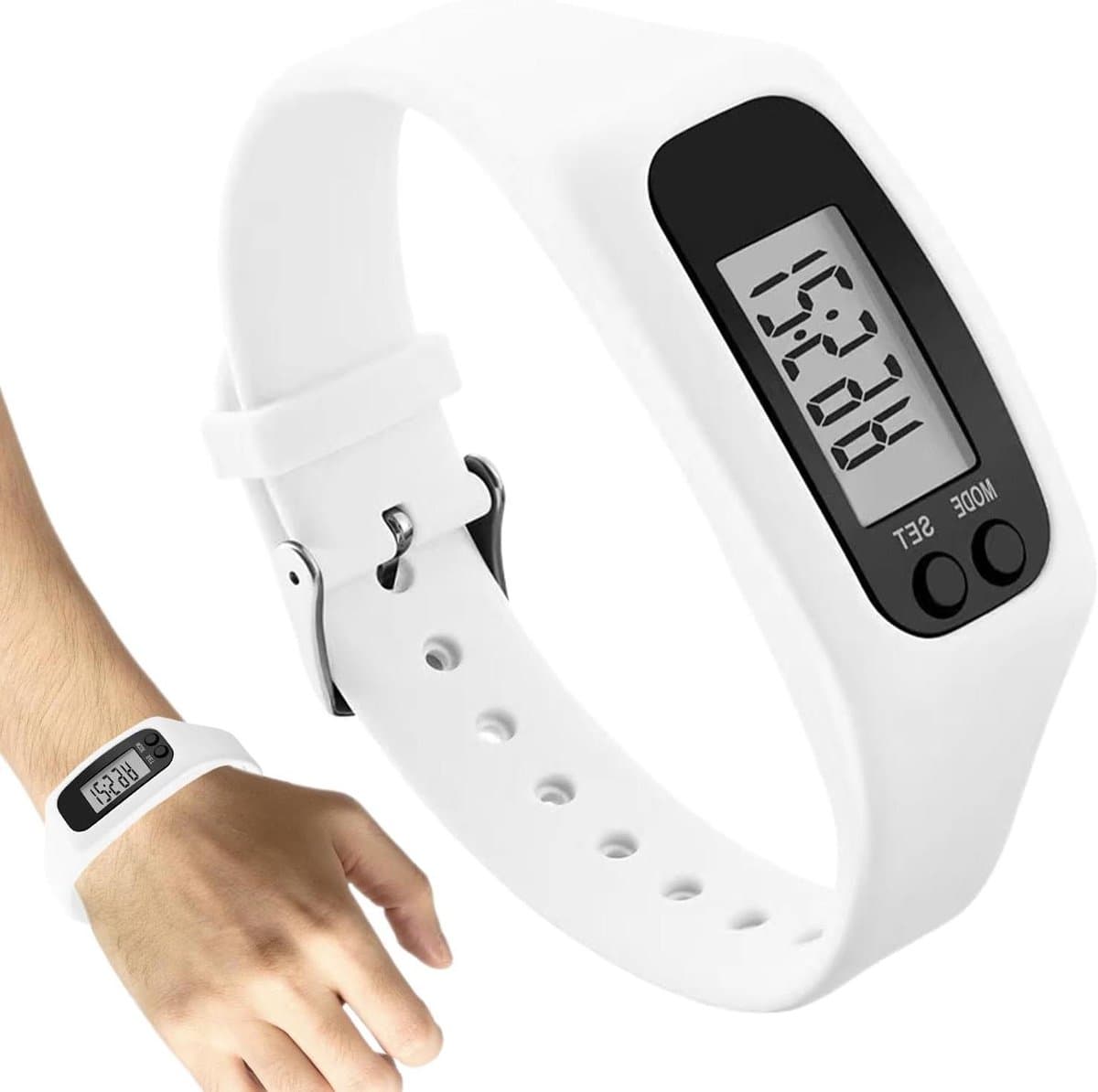 Stappenteller Horloge - Fitness Tracker - Dagelijkse Activiteit - Geen App Nodig - 25x2.7cm - Wit