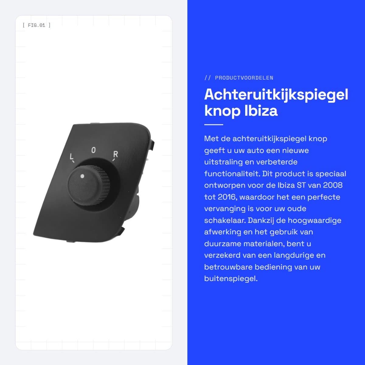 Dailygoods - Achteruitkijkspiegel knop - Ibiza buitenspiegel - Vervangen schakelaar - Compact formaat - Auto achteruitkijkspiegel - Functioneel - Gesc...