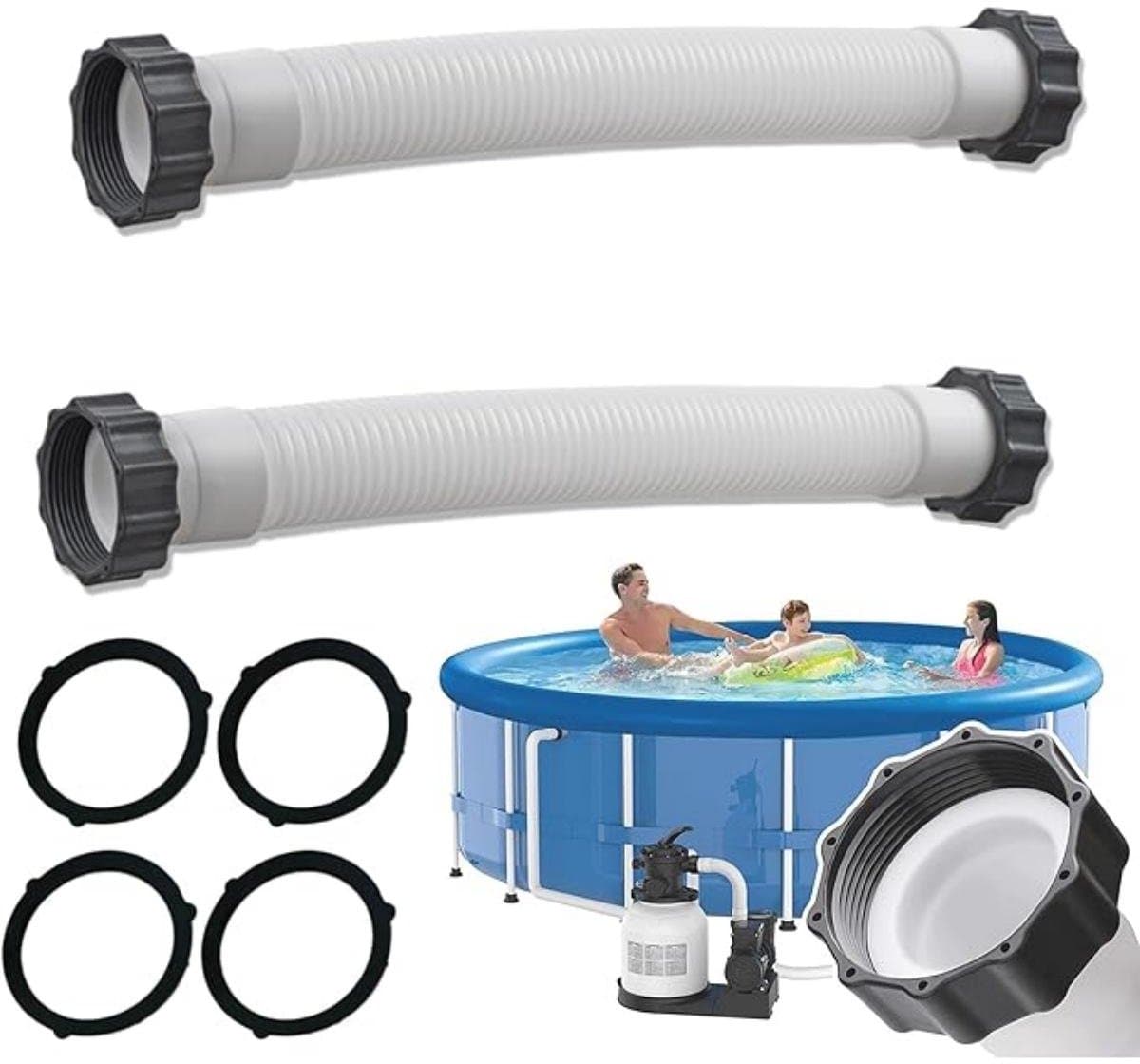 SSTRWGOOD 2 Stuks Zwembadslangen - Poolslangen - 35cm Lengte x 40mm Binnendiameter x 48mm Buitendiameter - Geschikt voor I-ntex Filterpompen - Plastic - Wit