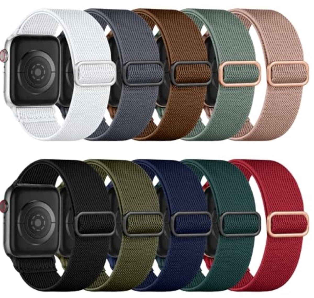 PromoHome 10-pack elastische sportband compatibel met Apple Watch 40/41/38/42/44/45/46/49 mm - rekbare nylon band voor dames en heren