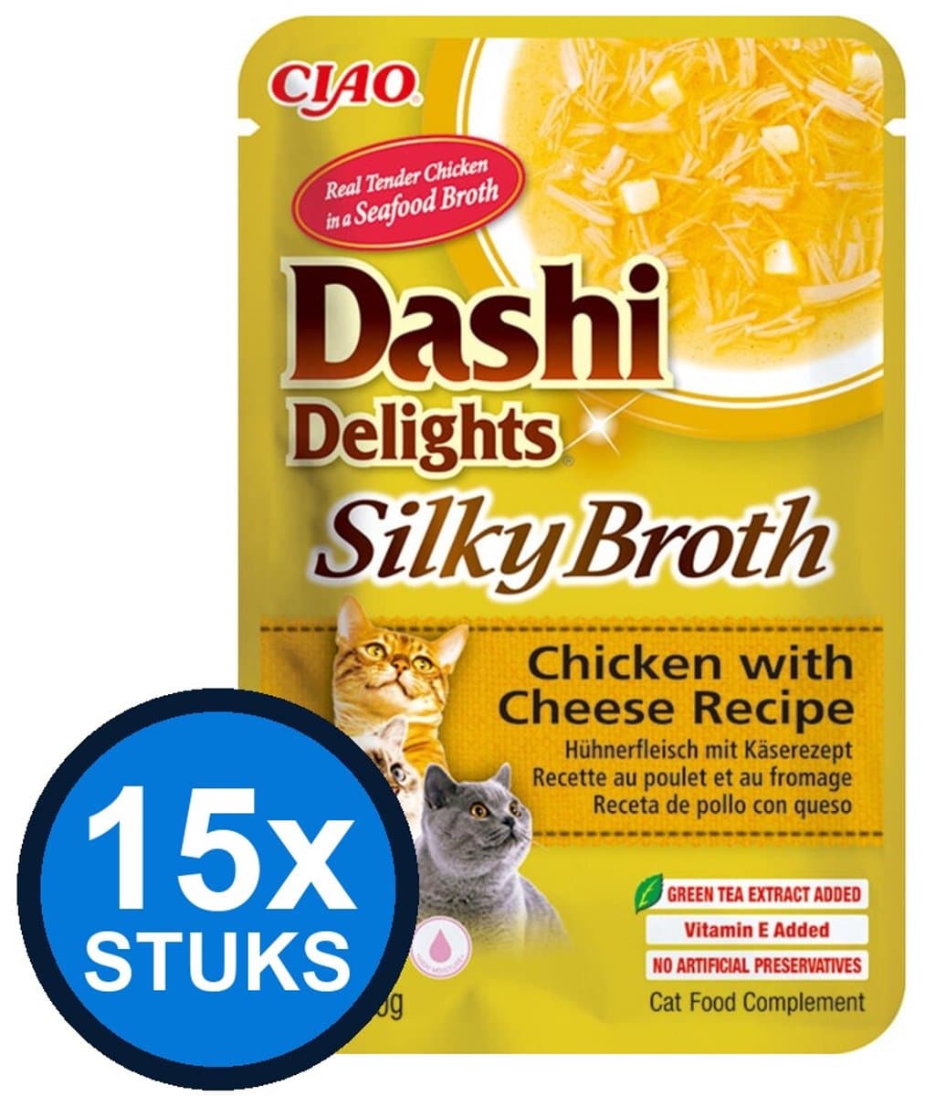 15x Ciao Dashi Delights silky broth cat chicken&cheese 40gr