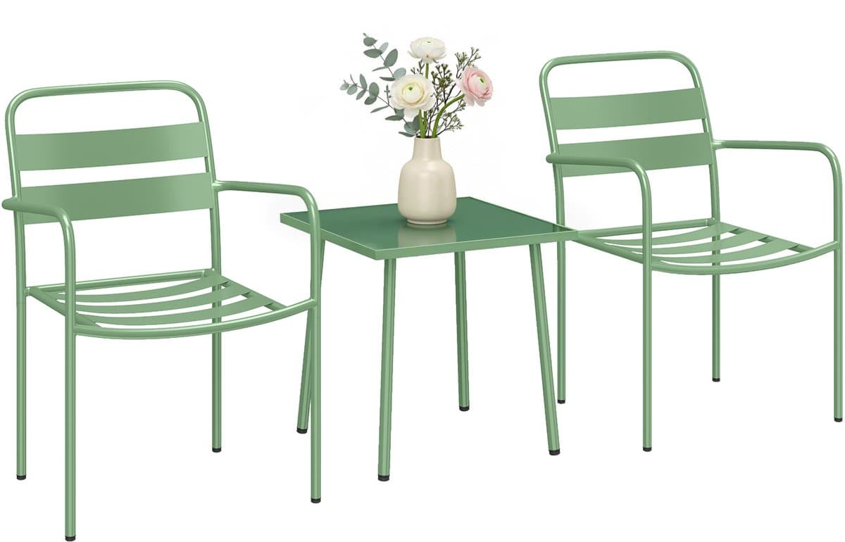 3-delige set – Café-set met 2 klapstoelen – Balkonmeubelset – Groen