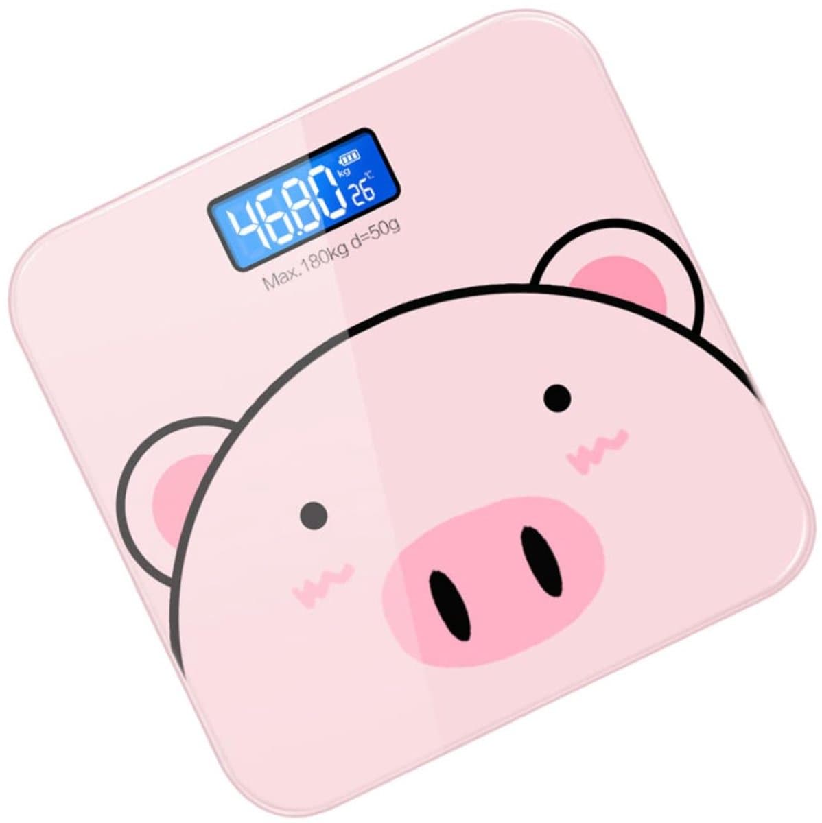 Cartoon Lichaamsweegschaal - Digitale Weegschaal - Gezondheid Monitoren - USB Oplaadbaar - 26 x 26 cm - Roze