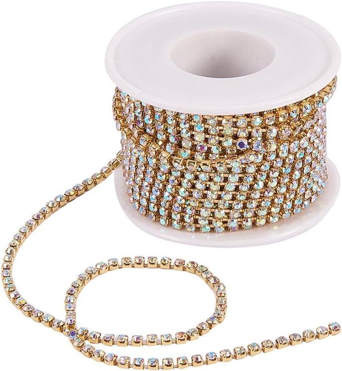 Rhinestone Ketting - Kristal Band - Kleding Versieren - Met Klauw Bevestiging - 10 Yards - AB Kleur