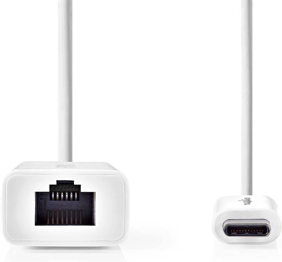 Nedis USB-netwerkadapter - USB 3.2 Gen 1 - 1 Gbps - USB-C Male - RJ45 Female - 0.20 m - Rond - Vernikkeld - Vertind-Koper - Wit - Doos