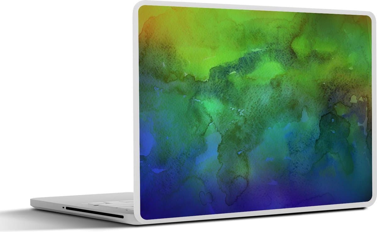 Laptop sticker - 10.1 inch - Waterverf - Groen - Tint - Blauw - 25x18cm - Laptopstickers - Laptop skin - Cover