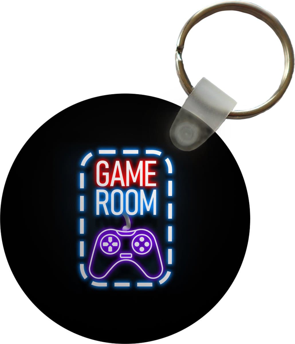 Sleutelhanger - Neon - Quotes - Game room - Controller - Zwart - Plastic - Rond - Uitdeelcadeautjes