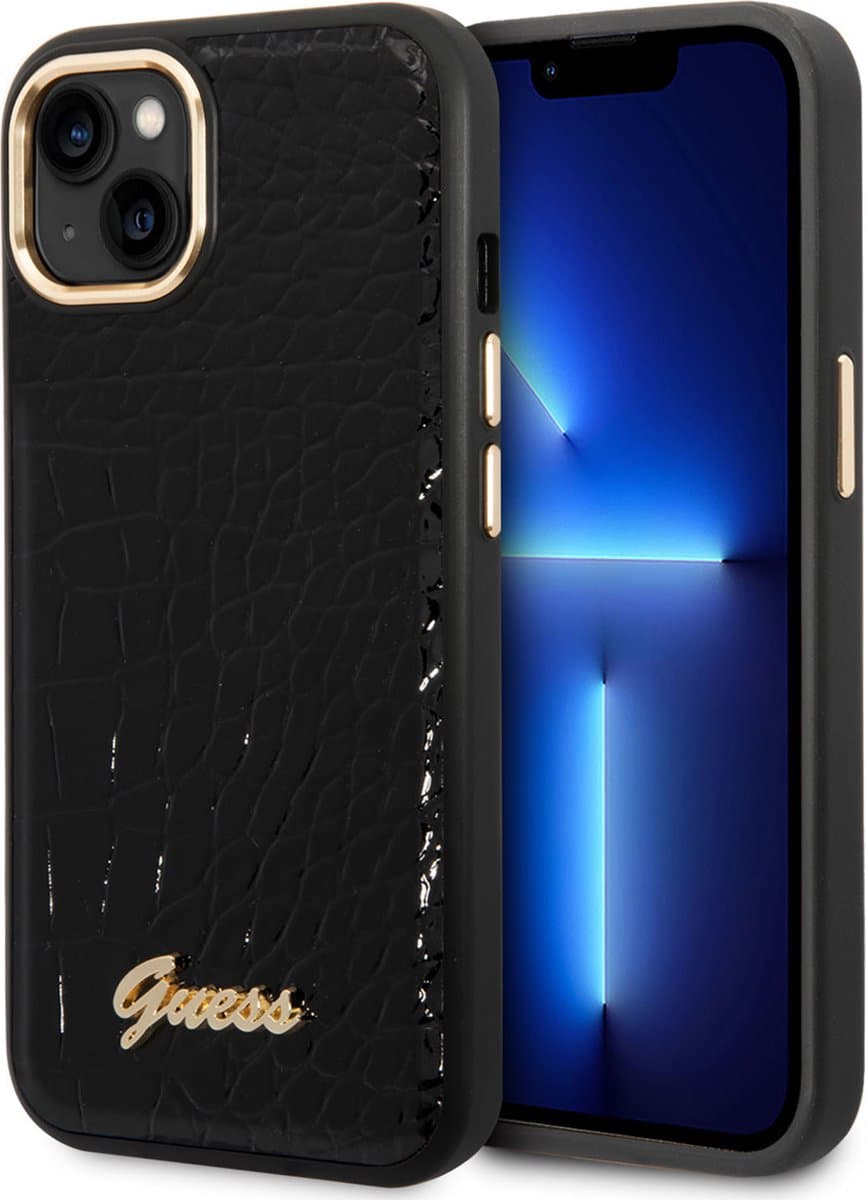 Guess iPhone 14 Plus Telefoonhoesje van PU Leer - Zwart - Bescherm je Telefoon.