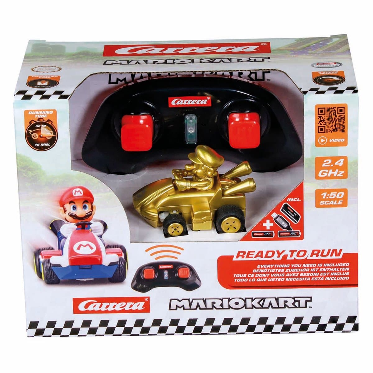 Carrera RC voertuig Auto - RC Auto Mini - Mario Kart™ - Gold Mario - 6,2cm Lang - 2,4GHz RC Model Kant en Klaar - Carrera Bestuurbare Auto