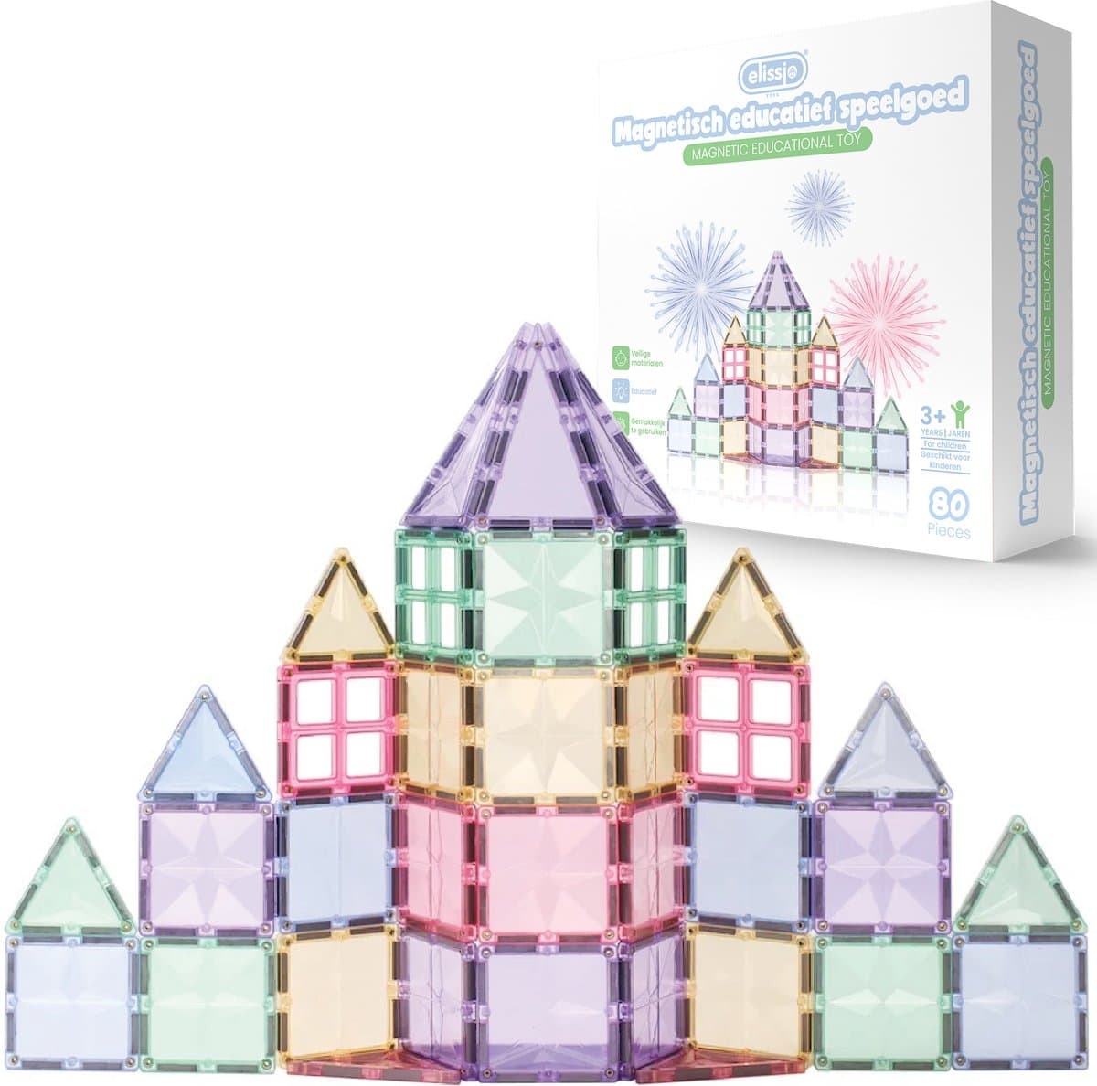 Elissio® Star Pastel – Magnetische Bouwstenen - Magnetische Tegels – 80-delig Constructiespeelgoed – Montessori Magnetisch Speelgoed voor Kinderen