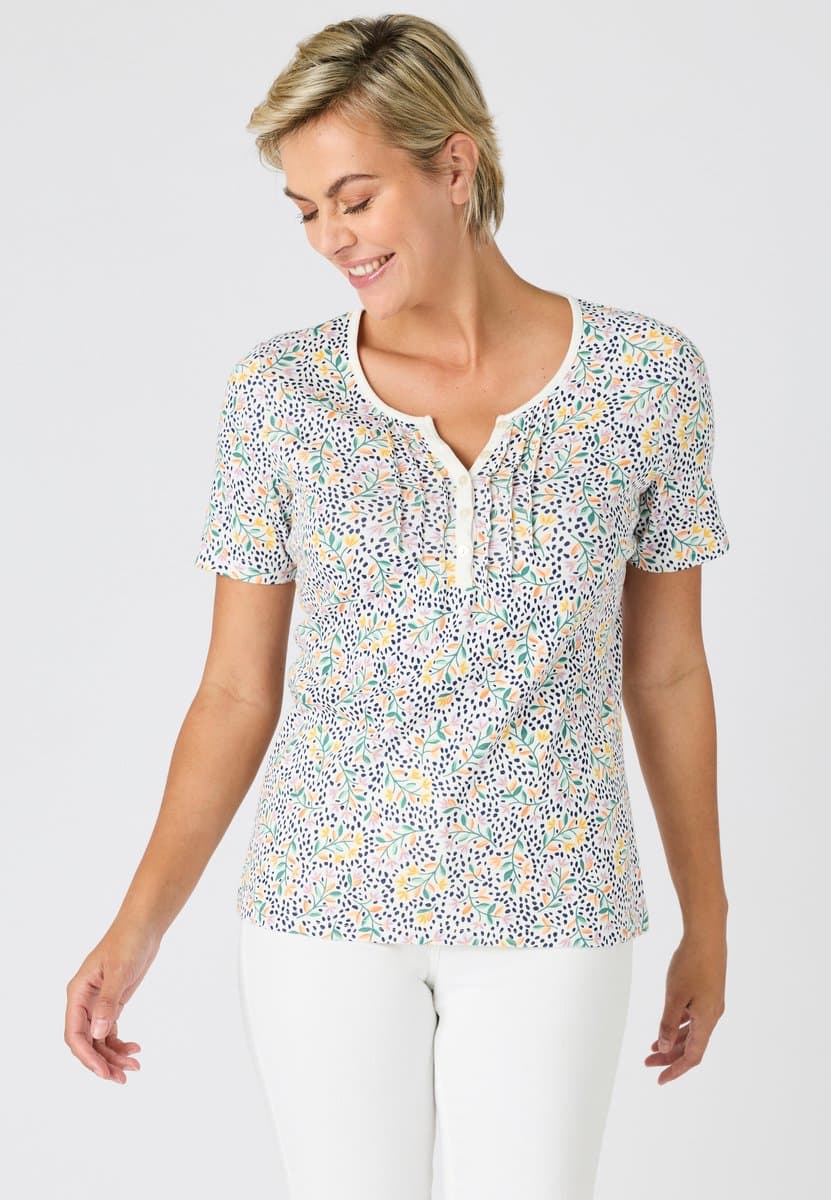 Damart - T-shirt van fijn geribd zuiver katoen - Dames - Veelkleurig - S