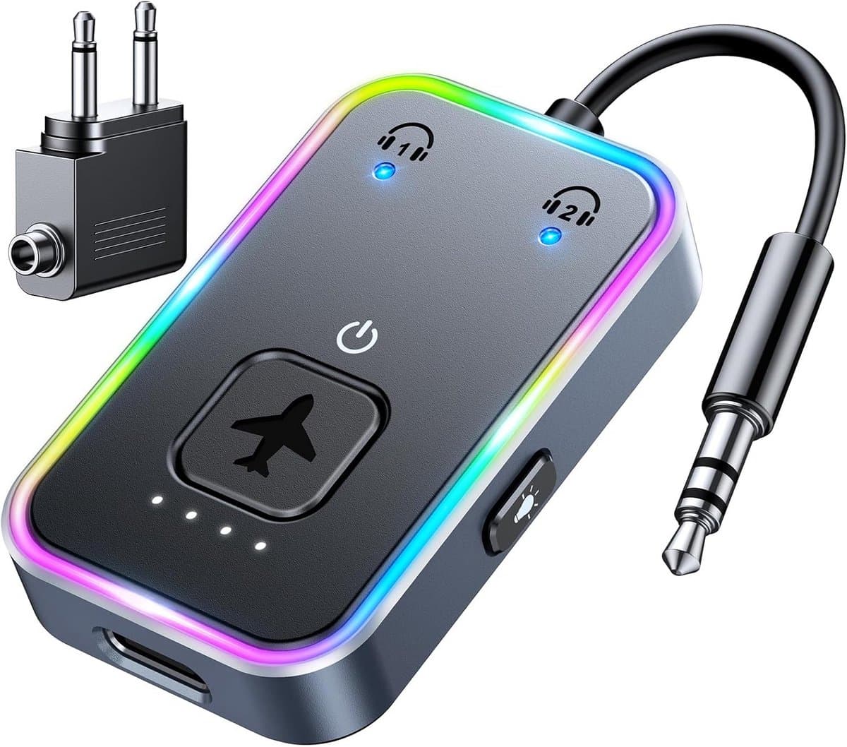 Bluetooth Zender met Low Latency voor 2 Koptelefoons en RGB Verlichting
