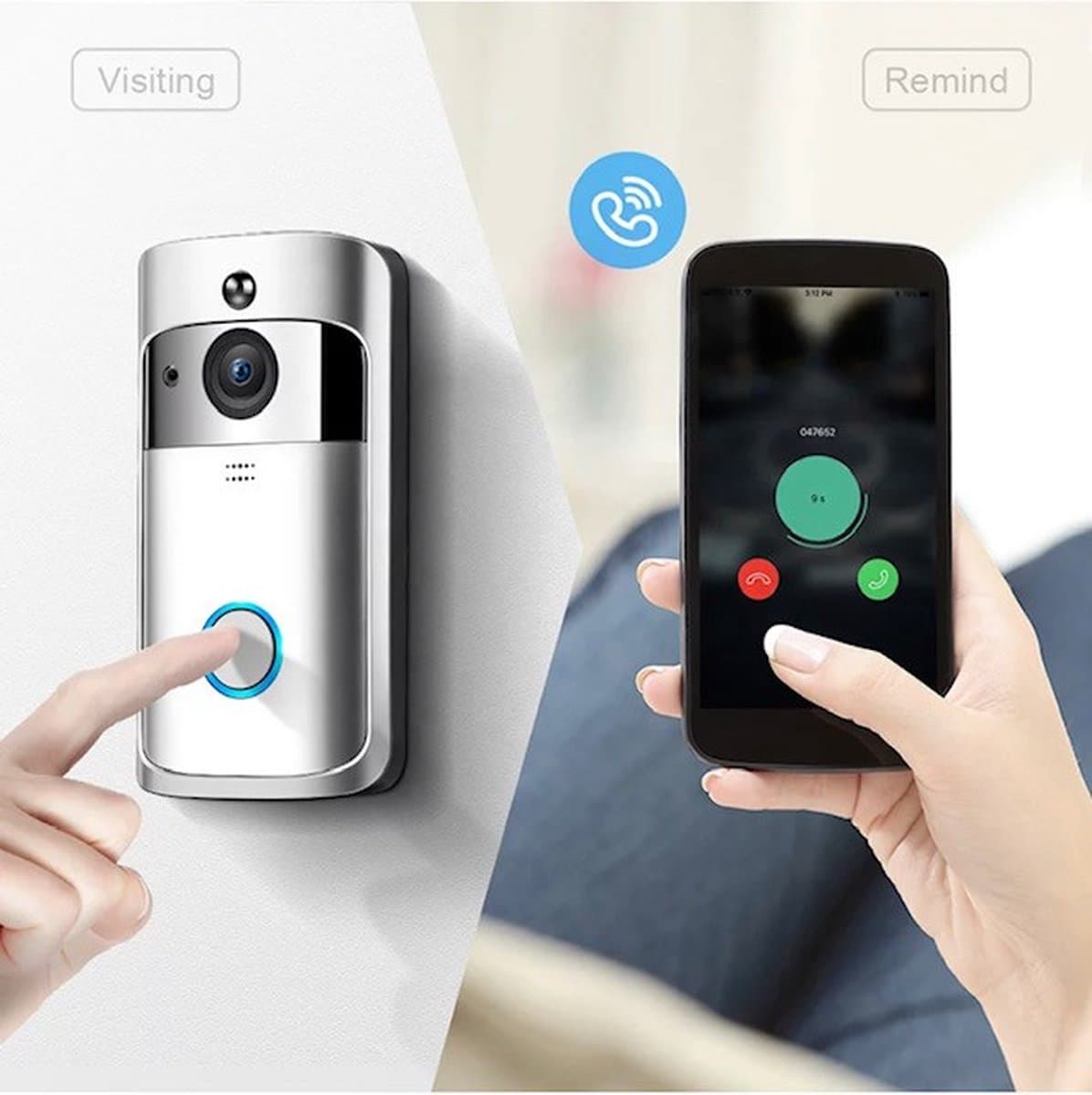 Casamix Deurbel- Zilver - handleiding- compleet set (met gong, 3 oplaadbare batterijen, USB,)-Draadloos met Camera- HD WiFi Video Deurbel-Draadloos via 2.4 Ghz wifi