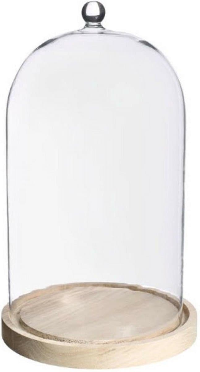 Ideas4Seasons Decoratie stolp - met sierknopje - houten plateau - D17 x H28 cm - presentatie stolpen