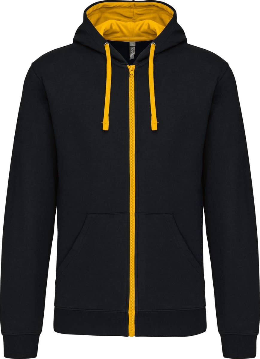 Kariban Herensweater met rits en capuchon in contrasterende kleur K466 - Black / Yellow - L