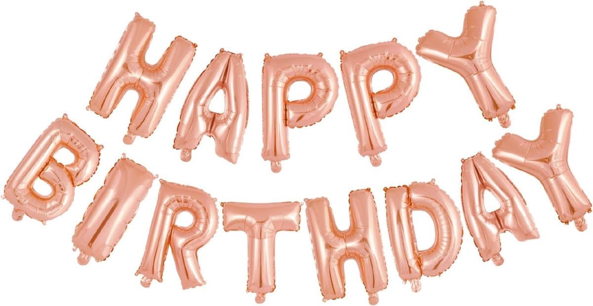 Folie Letter ballon 'Happy Birthday' Rosé Goudkleurig.