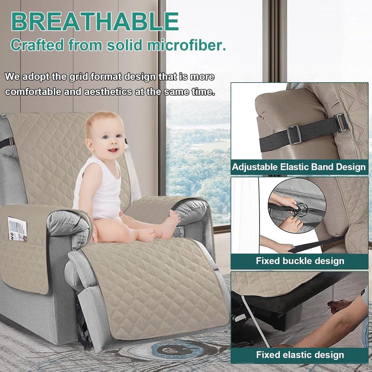 Waterdichte Fauteuilbeschermer met Opbergzakken voor Relaxstoelen - Antislip en Machinewasbaar
