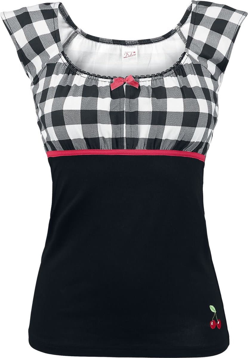 Pussy Deluxe Evie Plaid Dames T-shirt - zwart/wit - XS