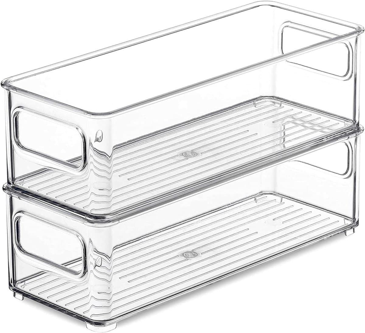 Set van 2 Stapelbare Koelkast Organizers met Handvat, Ideaal voor Efficiënte Koelkastopslag, 25 x 9.5 x 7.5 cm